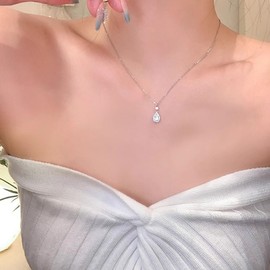 Cimenexe Bohemian Crystal Teardrop Choker Necklace Silver Cz Oval Pendant Necklace Small Crystal Water Drop Necklace Rhinestone Oval Chain Collar Necklace Jewelry for Women