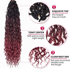Curly Faux Goddess Locs Crochet Hair 22Inch Pre Looped Synthetic Deep Curly Hairstyle Hippie Locs Crochet Braids Extensions（1B/99J/530,22inch(Pack of 8))