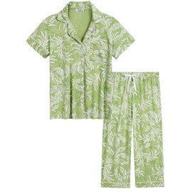 Amorbella Ladies Summer Pyjamas Cooling Moisture Wicking Pjs Bamboo Capri Nightwear(Cropgreen,Small)