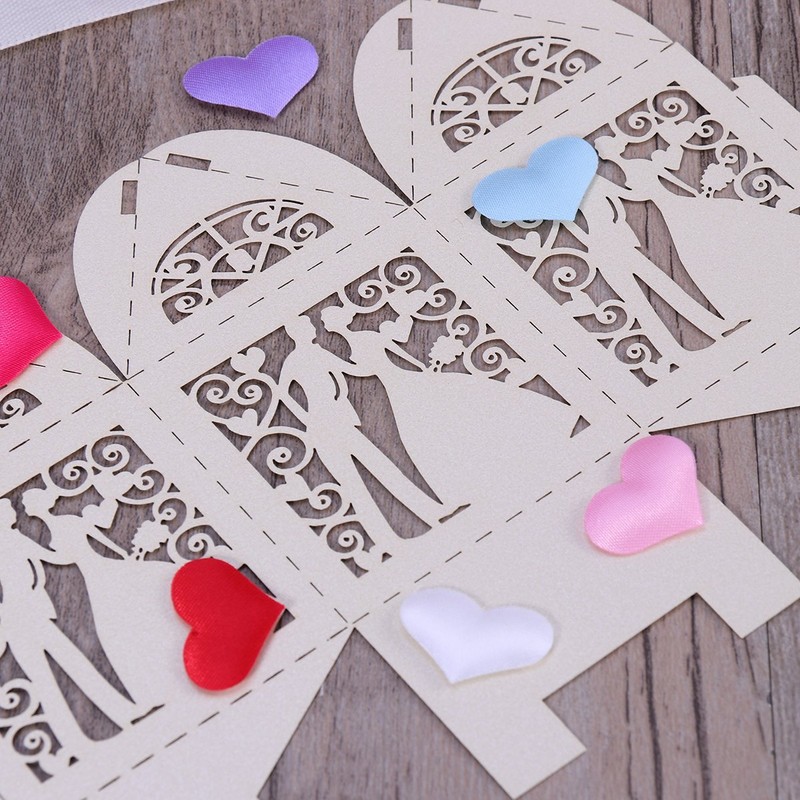 Tinksky 100pcs Wedding Candy Boxes Couple Design Luxury Lase Cut