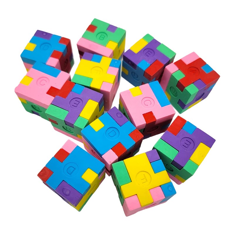 Colorful 1.125 Inch Puzzle Cube Erasers (12 Pack) 1.125". Fidget