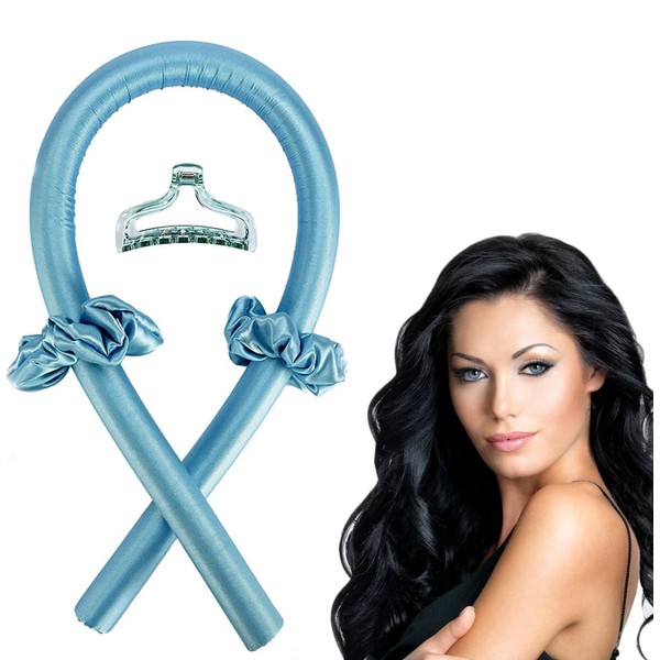 Heatless Curling Rod Headband Set, Silk Hair Curler Ribbon, Soft Hair Curls Ribbon Wave Formers, Lazy Curler Set for DIY Styling for Women Girls for Long Medium Hair (Blue)