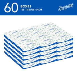 Surpass Facial Tissue Flat Box (21390), 2-Ply, White, Unscented, 125 Tissues / Box, 60 Boxes / Big Case