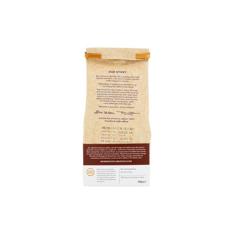 Union Revelation Espresso Whole Bean Blend Coffee 200 g (Pack