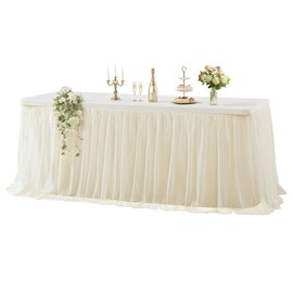 Wish Care - Juego de 1 mantel de tul champaña para mesas rectangulares de 6 pies, falda de mesa de tutú, mantel elástico, ajustable, sin arrugas, para bodas, cumpleaños, banquetes, decoración de mesa