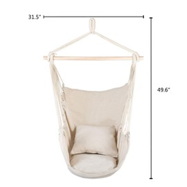 Hammock Chair Hanging Rope Swing,Cotton Canvas Hanging Rope Chair for Superior Comfort & Durability,2 Cushions Included,Perfect for Outdoor, Home, Bedroom, Patio, Yard (Beige)
