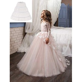 WOWBRIDAL Girls' 3 Hoops Petticoat Full Slip Flower Girl Crinoline Skirt (White, 12-13Years)