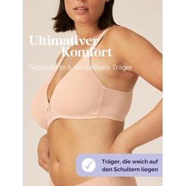 Naturana® Women’s Bra without Underwire (Cup A–D), 100% Padded Straps, Bra without Underwire with Seamless Cups, Women’s Bra with Underbust Band, light beige