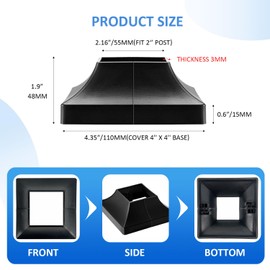 24Pcs Plastic Post Base Cover fit 2" Post, Decorative Square Railing Base Trim, Post Base Plate Cover,Durable Fence Post Flange Skirt for Patio, Porch, Stair, and Railing Systems, UV-Resistant, Black