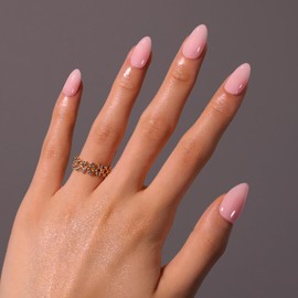 Foccna Press on Nails Medium Nude Fake Nails Almond Glossy False Nail Tips Artificial Nails Finger Manicure for Women-30pcs