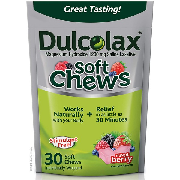 Dulcolax Soft Chews Saline Laxative Mixed Berry, Gentle Constipation Relief, Magnesium Hydroxide 1200mg, Dulcolax, 30 Count
