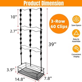 Acshio Chip Rack Display Stand, 3 Row 60 Clips Large Snack Retail Display Rack with Basket, Countertop Potato Chip Bag Candy Organizer Store Concession Stand for Party, Pantry, Office, Vendor Events