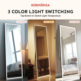 58x18" Full Length Mirror w/ Dimmable 436 LED Chips &3 Color Mode w/ Light Memory, Distortion Free Silver Mirror, HD Reflection & Anti Desilvering,Tempered Glass& Shatter Proof Film Doubling Safety