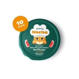 Made by Nacho Wet Cat Food, Grass-Fed, Grain-Finished Minced Beef in Bone Broth for Hydration with Prebiotics for Digestive Health, High Protein, 2.5oz Cups (10 Pack)