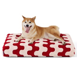 Lesure Dog Beds Large Sized Dog-Thick Shredded Chopped Foam Pet Bed, Dog Bed Indoor with Removable Cover, Cute Modern Fuzzy Plush & Anti Slip Bottom(35'x22', Red)