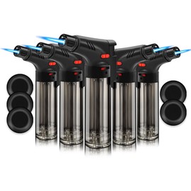 WANBRO 5 Pack of Torch Lighter, Powerful Windproof Jet Flame, Butane Gas Refill, with Safety Lock, Mini Blow Torch Lighters for Candle, Firework (NO Gas)