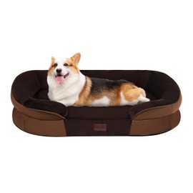 Dwanton Orthopedic Dog Bed for Medium Dogs, Waterproof Dog Sofa with Egg Foam Support, Washable Pet Bed with Four Sided Bolster Cushion, with Removable Cover & Non-Slip Bottom, 35 Inches, Brown