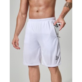 SILKWORLD Men's Athletic Mesh Shorts - 10" Basketball Sports Running Shorts with Zipper Pockets, 2pcs/Black+White, X-Large