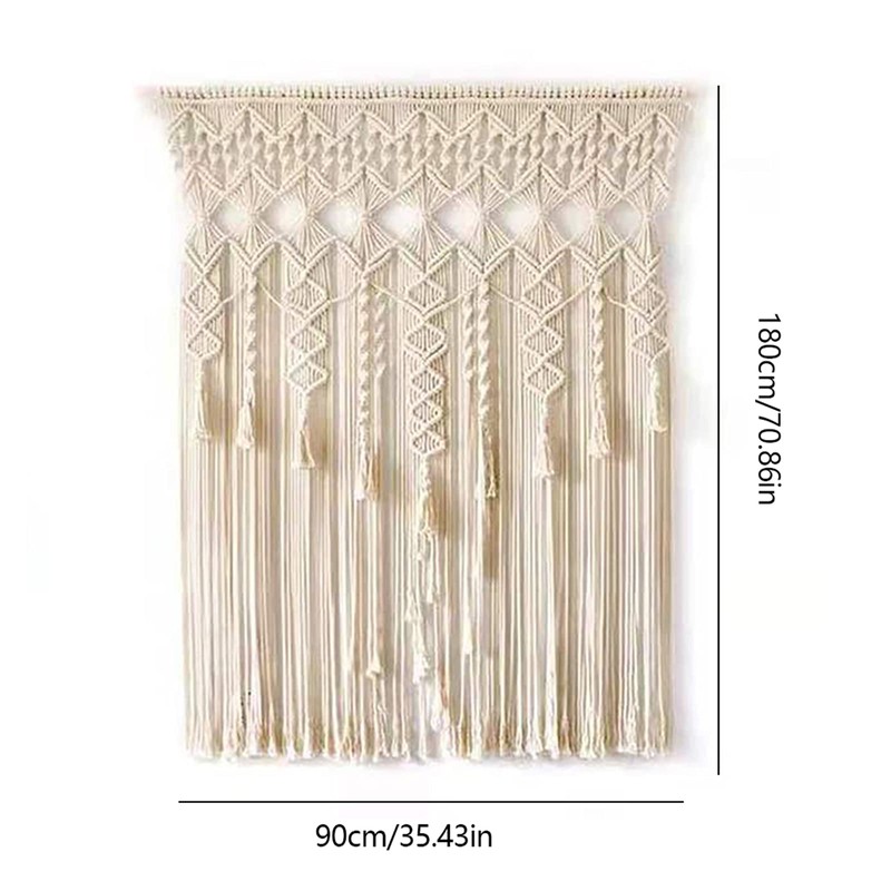 DDBESSIC Boho Macrame Curtains, 71x35inch Beige Hand Woven Window Curtain
