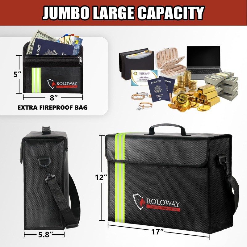 ROLOWAY Large Fireproof Bag 5200°F Heat Insulated (17 x 12
