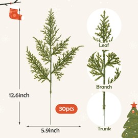 HOHOTIME 30 PCS Artificial Pine Stems, Christmas Greenery Cypress Pine Picks, Faux Cedar Branches for Vase, Fake Plants, Faux Pine Sprigs for Garland Wreath Tree Home DIY Xmas Decor