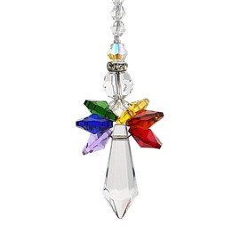 Rainbow Guardian Angel Crystal Suncatcher as Home/Car Decoration & Porch Decor & Hangings Crystal Glass Ornament (Rainbow)