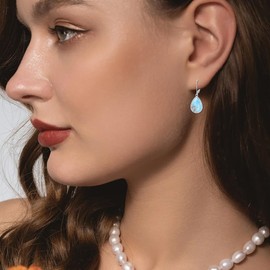 BETHZA Natural Larimar Earrings 925 Sterling Silver Palm Tree Genuine Larimar Gemstones Drop Dangle Earring Summer Beach Jewelry Gifts for Women