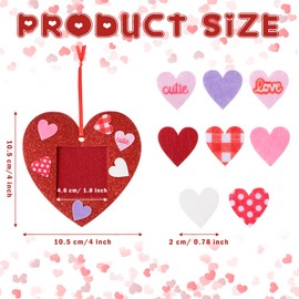 24 Pcs Valentine Picture Frame Craft Kits, Felt Heart Photo Ornaments with 100 Pcs Stickers, Glitter Valentines Tree Classroom Hanging Decoration for Kids Pre-School Toddlers