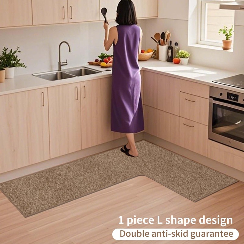Washable Corner Kitchen Mat, L Shape Rug for Island Table,
