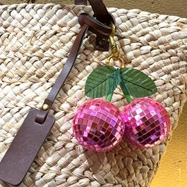 Yeehlmer Cherry Bag Charm Disco Ball for Women Sparkling Car Keychain Ring Strap Accessories for Bags Handbag Car Charms (Pink)