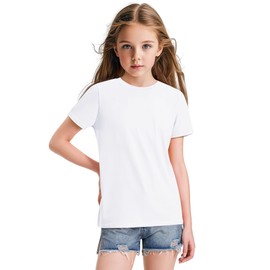 KEREDA Girls Shirts Short Sleeve Soft Cotton T-Shirts Plain Tees Tops Clothes for Kids White 11-12 Years