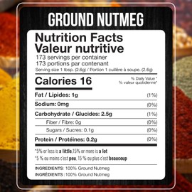 Fresh Finest Ground Nutmeg Powder, Best for Sweet & Savory Recipes, Premium Spice for Cooking and Baking, Kosher & Non-GMO - 17.63oz (500g)