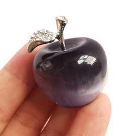 Manekieko Purple Cat's Eye Stone Apple Crystals and Healing Stones Figurines Collectibles,3cm Room Decor Christmas Decorations Office Gifts