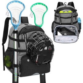 DSLEAF Lacrosse Bag with Stick Holder, Lacrosse Backpack with External Buckle Straps to Fix Helmet, Separate Shoe Space and Other Pockets to Hold Shoes US Mens 13 and Other Lacrosse Equipment