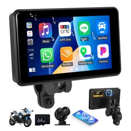 Carplay Screen for Motorcycle,Wireless CarPlay&Android Auto,5 Inch IPS Waterproof Portable Radio with Mirror Link,BT,EQ,FM,DVR,Dual Front and Rear Cameras,64G TF Card,Tire Pressure Monitoring