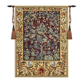 Aubelin Tapestry Large Ruby William Morris Tree of Life Fine Art Tapestry Wall Hanging Size 55"x41"