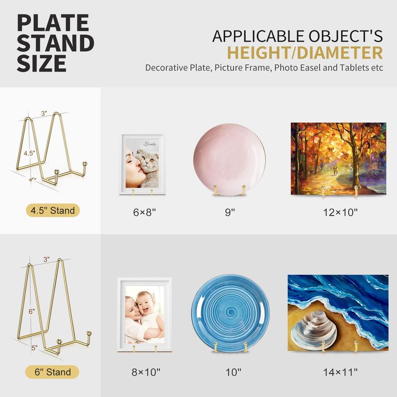 3 Pack Plate Stands for Display, 6 Inch Picture Stand