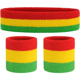 Proxima Direct Sweatbands Set, Including 1 Sports Headband +2 Wrist Sweatbands Sweat Band for Women Men, Super Comfy Sports Sweatband for Gym Workout Yoga Soccer Boxing Tennis (Red+Yellow+Green)