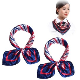LJFEA 2 Nautical Square Imitation Silk Scarves Red White Blue Scarves Women's Sailor Neckerchiefs, blue