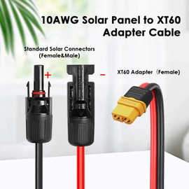 MOOKEERF Solar to XT60 Extension Cable 10AWG 75FT Solar Connector to XT60 Adapter Cable for Solar Panel to Portable Power Station Solar Generator Battery Pack