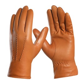Harssidanzar Leather Gloves For Mens Comfort Cashmere Lined Gloves GMUK006,Tan,Size L