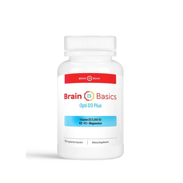 Brain Basics Opti D3 Plus | Vitamin D3 K2 5,000IU, Vitamin K1, and Magnesium | 90 Servings