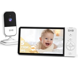 GHB Baby Monitor with Camera 5 Inch HD Screen 720P VOX Energy Saving Mode 4x Zoom Night Vision Function and Intercom Function