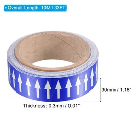 PATIKIL River Arrow Tape Polyethylene Line Marking Stickers with Reflective Strips for Line Flow Directional Identification 1.2 Inch x 33 ft Blue/White