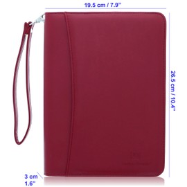 Junior Zippered Business Padfolio with Notepad - Burgundy PU Faux Leather A5 Binder Portfolio & Organizer Folder with Pocket for 8 Inch Tablets by Lautus Designs