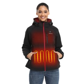 ORORO Women's Heated Jacket with Heated Collar, 4 Heat Zones Heated Coat with Battery and Detachable Hood (Black/Red,S)
