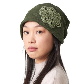 CHARM Womens Slouchy Beanie Cap Cotton Beret All Season Slouch Baggy Flower Hat Khaki