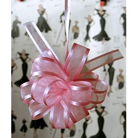 POSHNPRETTY 4" Arabesque Sheer Ribbon w/Satin Edge Pull Bow 18 Loops by 5/8" - Packs of 12 (Pink)