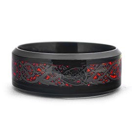 BAVIPOWER Viking Celtic Dragon Jormungand Stainless Steel Wedding Band Ring Red Blue Silver Gold Colours Great Protection For Men Women