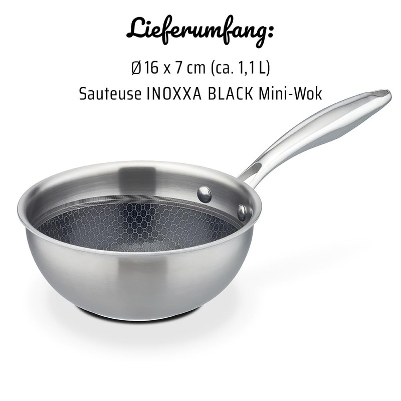 GSW Inoxxa Black Sauté Pan, Small Stainless Steel Pan, Coated